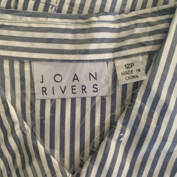 NWT JOAN RIVERS STRIPED PEPLUM SHIRT HI-LOW HEM BLUE & WHITE 12P (PETITE) - Picture 7 of 9